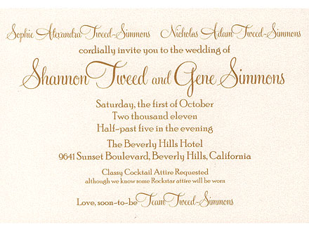 Gene Simmons Shannon Tweed's Wedding Invitation Gene Simmons