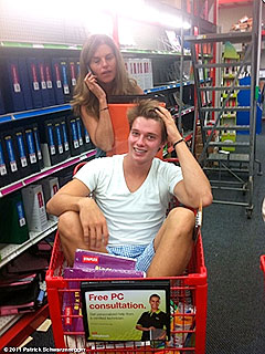 PHOTO: Patrick Schwarzenegger Gets Carted Around by Mom – Literally! | Patrick Schwarzenegger