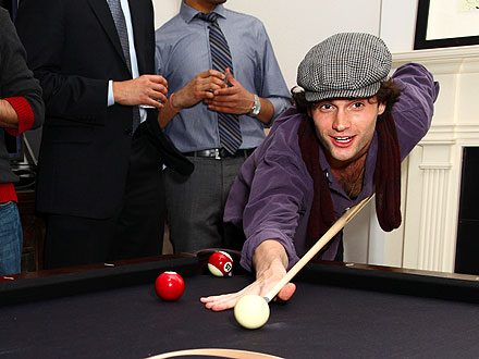 Penn Badgley Shoots Pool in N.Y.C.
