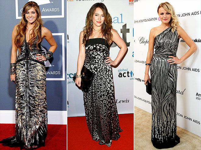 METALLIC ANIMAL PRINT GOWNS photo | Hilary Duff, Malin Akerman, Miley Cyrus
