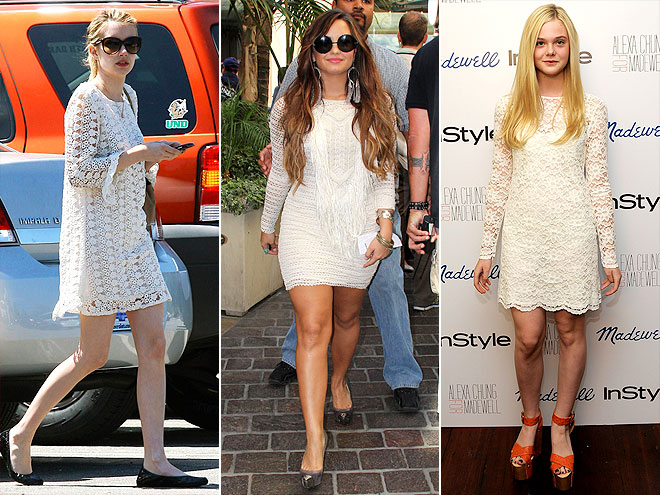 CROCHETED WHITE MINIS photo | Demi Lovato, Elle Fanning, Emma Roberts