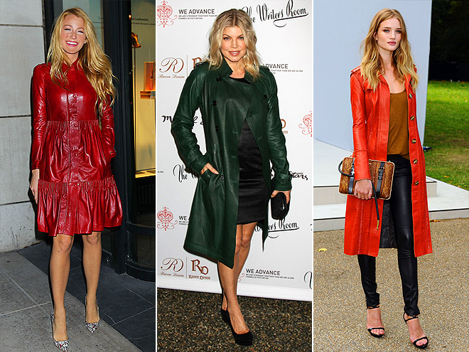COLORFUL LEATHER TRENCHES  photo | Blake Lively, Fergie, Rosie Huntington-Whiteley