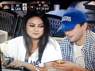 PHOTO: Ashton & Mila Cozy Up at a Baseball Game | Ashton Kutcher, Mila Kunis