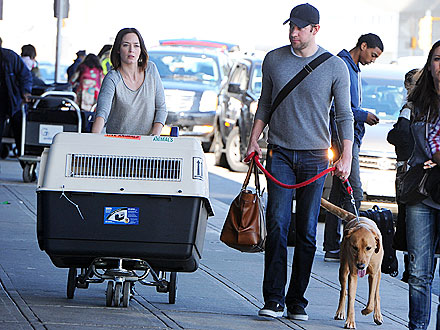 Emily Blunt Pushes Dog Carrier