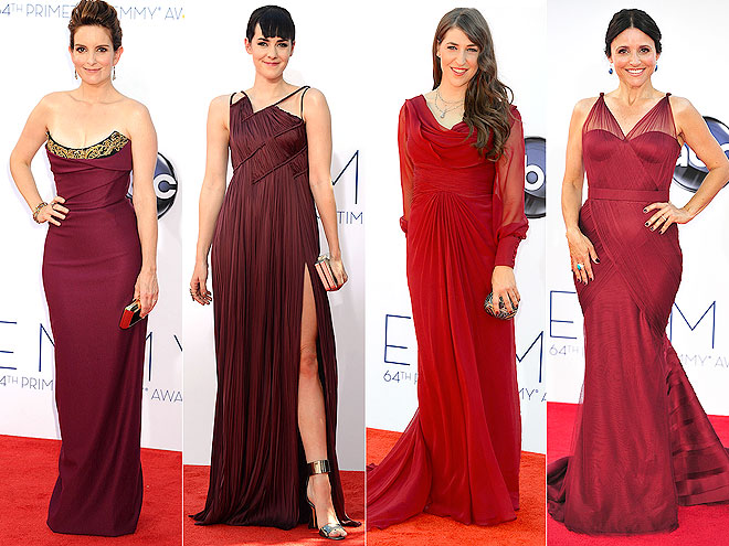 BURGUNDY GOWNS photo | Jena Malone, Julia Louis-Dreyfus, Mayim Bialik, Tina Fey