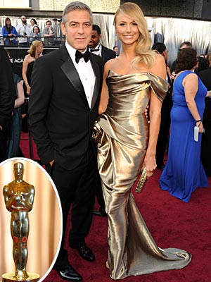 Academy Awards 2012: George Clooney Brings Stacy Keibler in Gold Marchesa
