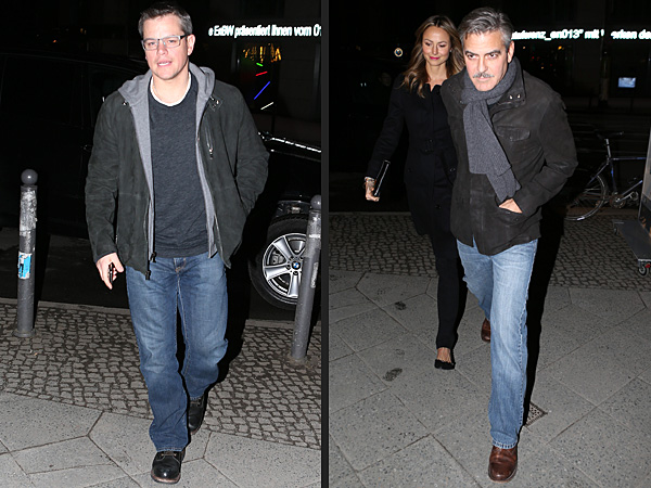 Matt Damon, George Clooney & Stacy Keibler Dine in Berlin