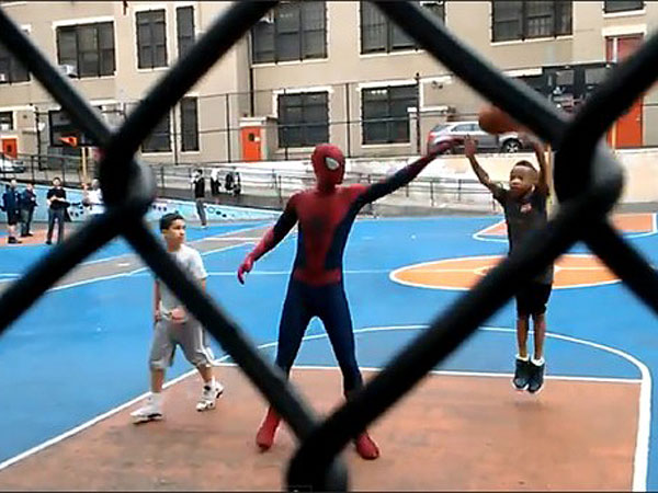 Spider-Man 2 Star Andrew Garfield Shooting Hoops in Costume with Kids?