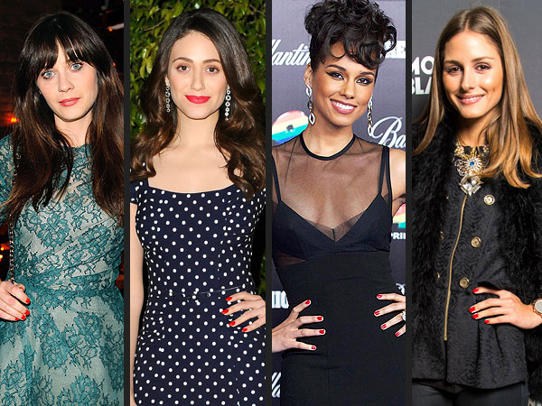 Red Nailpolish: Zooey Deschanel, Alicia Keys