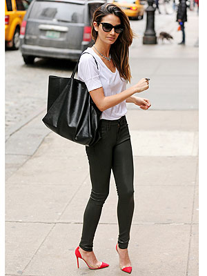 Lily Aldridge leather pants