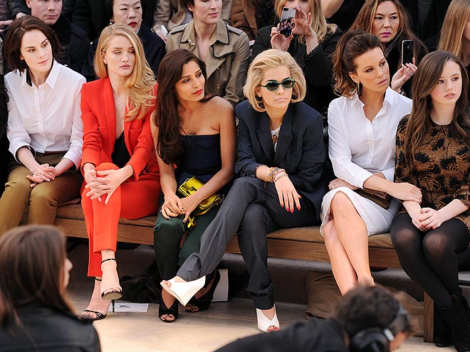 BURBERRY FRONT ROW photo | Freida Pinto, Kate Beckinsale, Michelle Dockery, Rosie Huntington-Whiteley