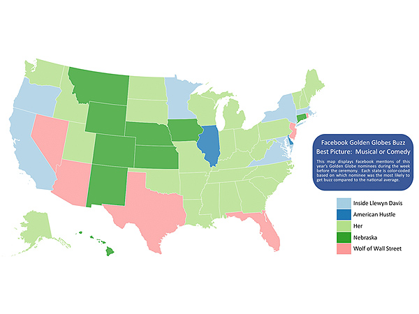 These Maps Show Facebook Users' Predictions for the Golden Globes| Golden Globe Awards 2014, Golden Globes