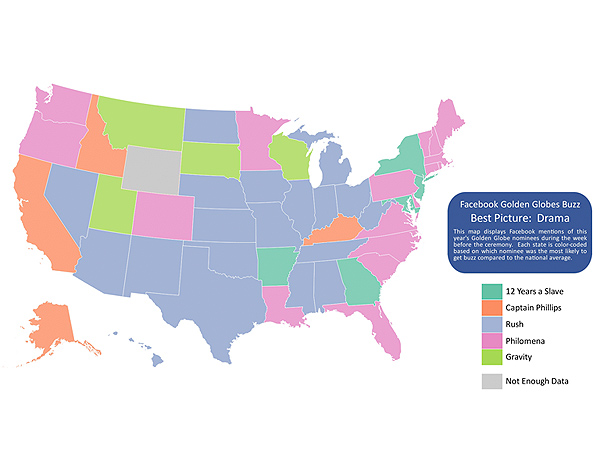 These Maps Show Facebook Users' Predictions for the Golden Globes| Golden Globe Awards 2014, Golden Globes