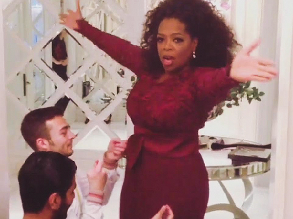 Oprah Winfrey Gets Stitched Into Her Dress for the BAFTAs