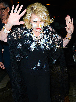 Joan Rivers Cake-Bombed at QVC Red Carpet Style, Exits Covered in Icing