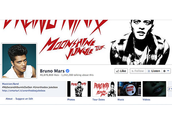 Facebook's 10th Anniversary: Celebrate by Following These 10 Stars| Bruno Mars, Dwayne ''The Rock'' Johnson, George Takei, Lady Gaga, Miley Cyrus, Paulo Coelho, Pitbull, Shakira, Vin Diesel, Will Smith, Media Products