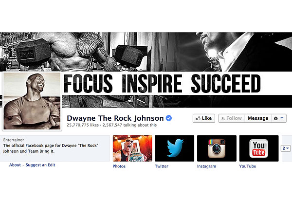 Facebook's 10th Anniversary: Celebrate by Following These 10 Stars| Bruno Mars, Dwayne ''The Rock'' Johnson, George Takei, Lady Gaga, Miley Cyrus, Paulo Coelho, Pitbull, Shakira, Vin Diesel, Will Smith, Media Product Types