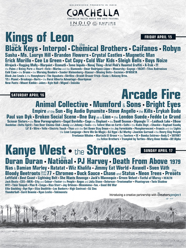 Revisit 15 Years of Coachella with Every Poster from Festivals Past| Black Eyed Peas, Foo Fighters, Kraftwerk, N.E.R.D., Pixies, Rage Against the Machine, Tool, The Coachella Music and Arts Festival, Pharrell Williams