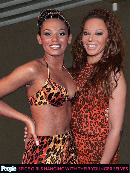 See the Spice Girls Posing with Their Past Selves| Spice Girls, Music, Emma Bunton, Geri Halliwell, Melanie Brown, Melanie Chisholm, Victoria Beckham
