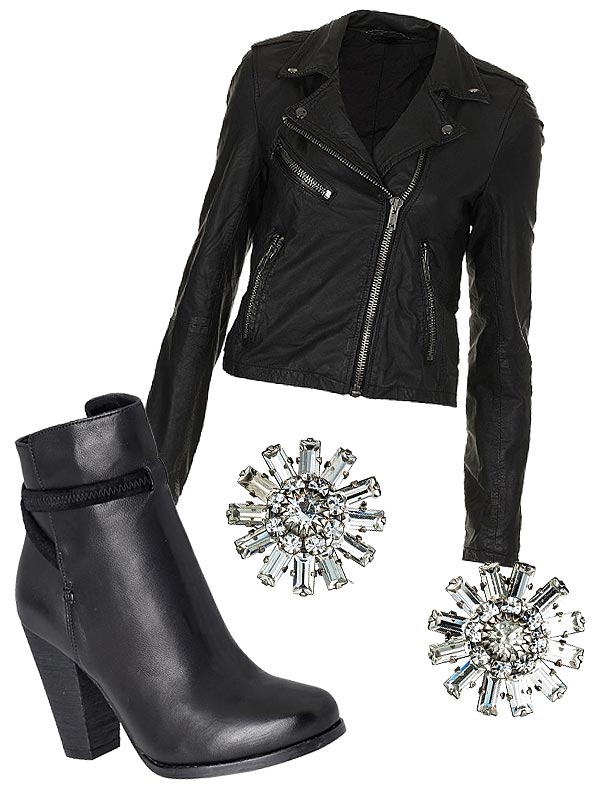 Topshop jackets, joie boots and dannijo earrings