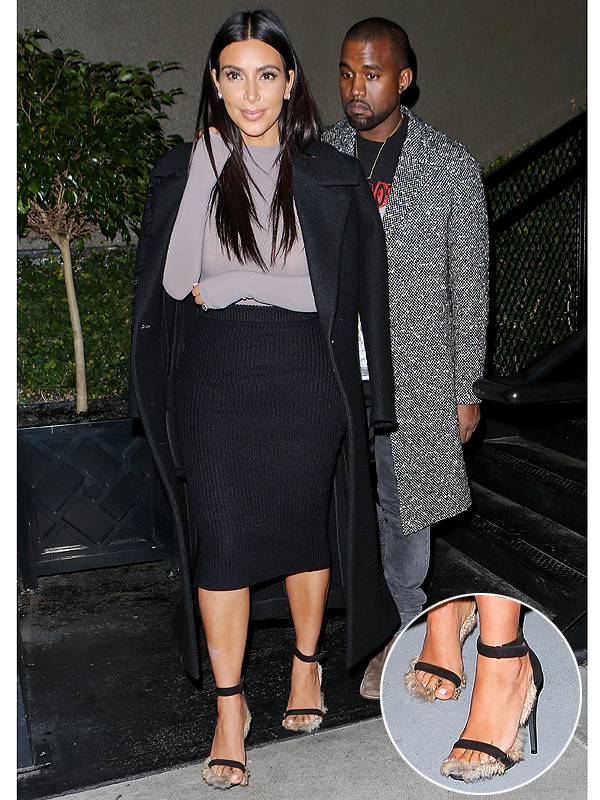 Kim Kardashian fur sandals 2014