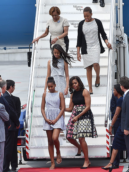 Ciao Bellissimas! Michelle, Sasha and Malia Obama Touch Down in Milan (PHOTOS)| politics, StyleWatch, Malia Obama, Michelle Obama, Sasha Obama