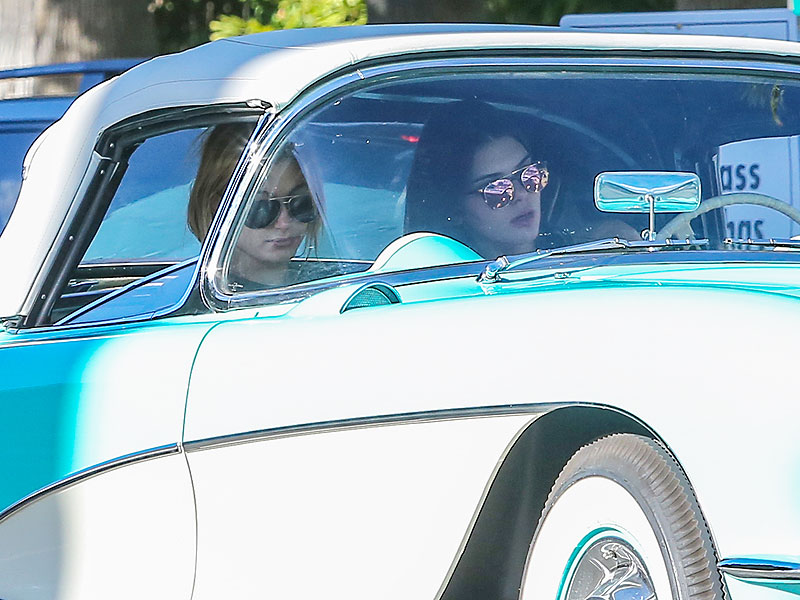 Kendall Jenner Drives Vintage Chevrolet with Hailey Baldwin in Beverly Hills