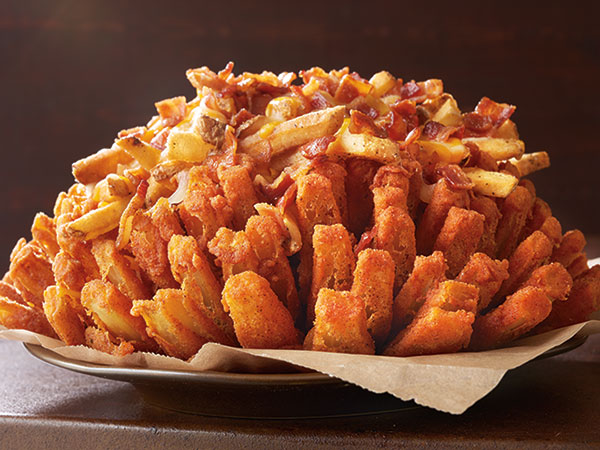 Image result for blooming onion with bacon on top pics