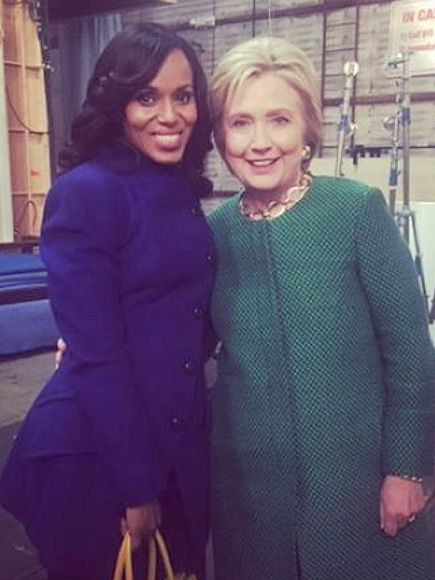 New Gladiator in Town: Hillary Clinton Visits the Set of Scandal| 2016 Presidential Elections, politics, Scandal, TV News, Hillary Rodham Clinton, Kerry Washington, Scott Foley, Tony Goldwyn