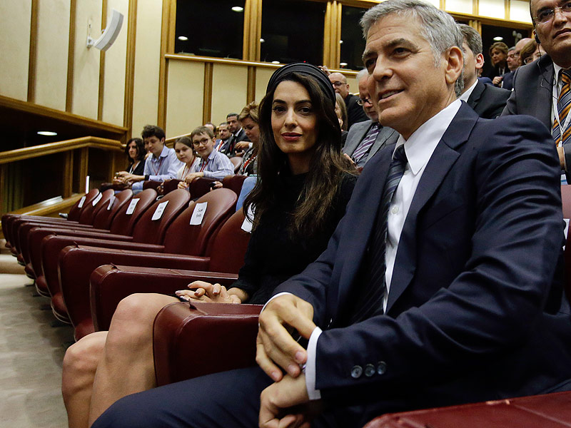 George and Amal Meet Pope Francis! The Clooneys Honored for Charity Work at the Vatican| Movie News, Amal Alamuddin, George Clooney, Pope Francis