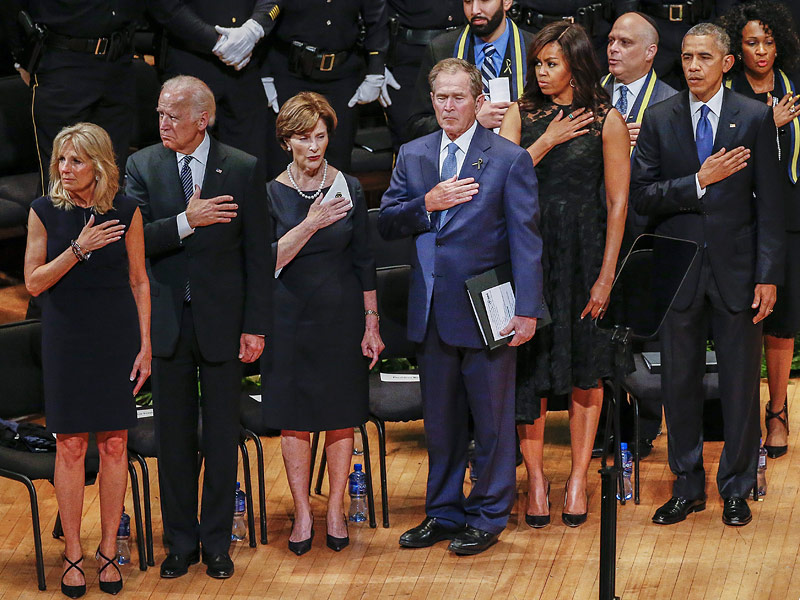 President Obama and President Bush Together Mourn Slain Dallas Police Officers: 'We Are Not as Divided as We Seem'| Shootings, politics, Barack Obama, George W. Bush, Joe Biden, Michelle Obama