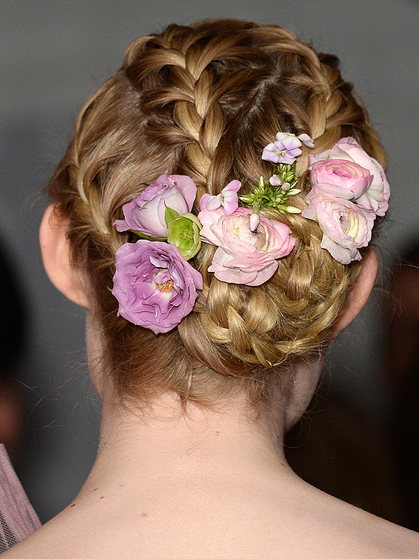 Elle Fanning braided floral updo