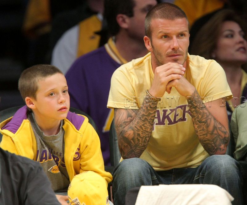 David Beckham and Brooklyn attend Los Angeles Lakers game