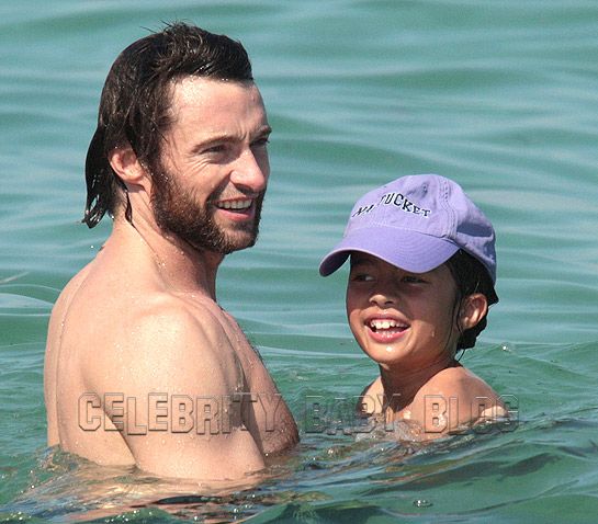 Actor Hugh Jackman' spent some time in the waves with son Oscar 
