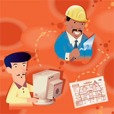 man on computer communicating with contractor