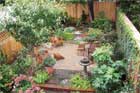 green oasis garden in a small urban space 
