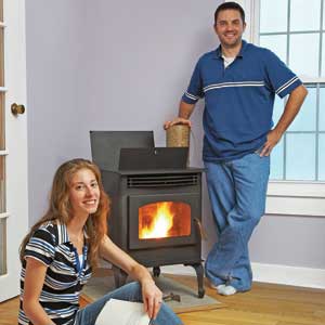 a pellet stove helped this couple save almost 75 percent on their heating bill