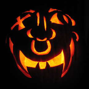 a Jack-o-lantern photographed in complete darkness
