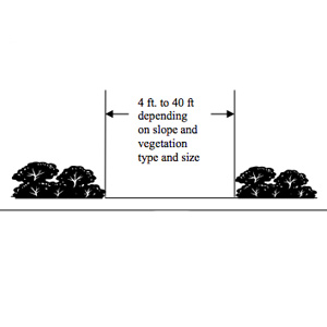 Shrub and low-growing plant spacing in a defensible space