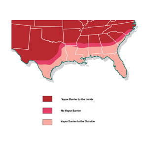 Vapor blocker diagram for various climates