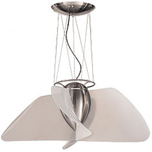 Ceiling fan with polycarbonate blades and a brushed-nickel housing