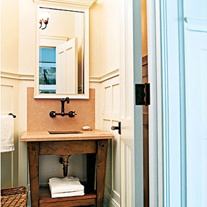 solid oak vanity w/ oil-rubbed bronze faucet