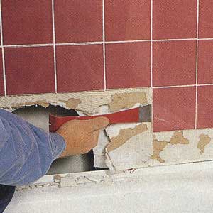 soggy shower wall and scraper
