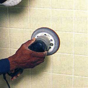 random-orbit sander on tub tiles