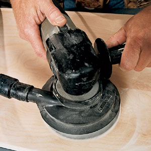 Starting the sander right above the surface