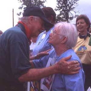 Jimmy Carter congratulates a new homeowner