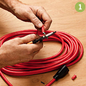 1. Cut off the old plug, split and splice the jacket, and strip insulation from the end of each wire.