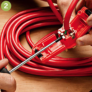 Attach wires to terminal screws: green wire to green screw, white wire to silver screw, and black wire to brass screw.