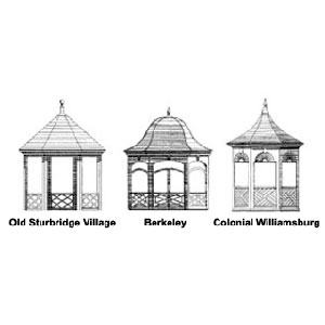 illustration of three gazebos