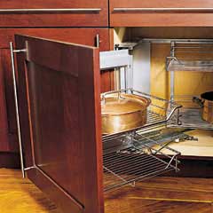 hingeless door, backed by generous metal shelves, from Wood-Mode